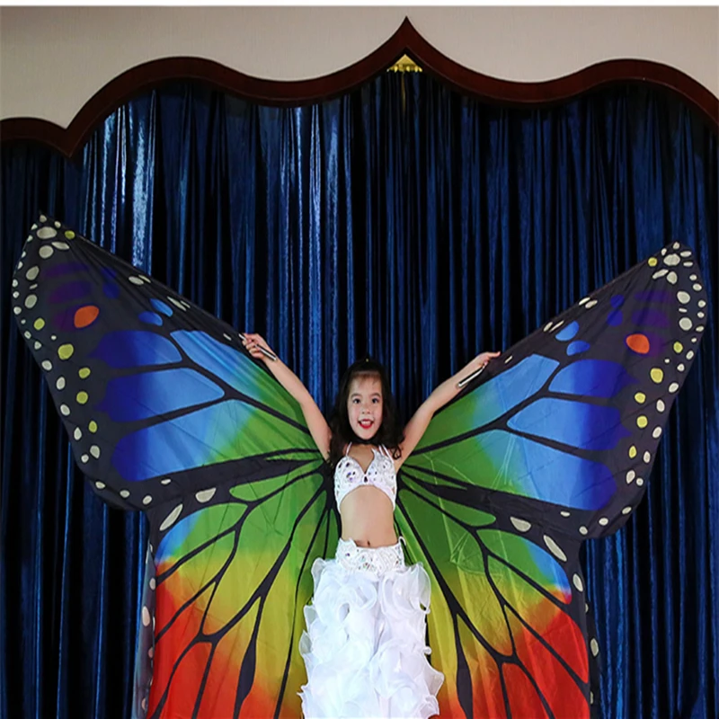 Alas de danza del vientre para niños y mujeres, palos de alas de mariposa, disfraz de danza del vientre para adultos, alas coloridas