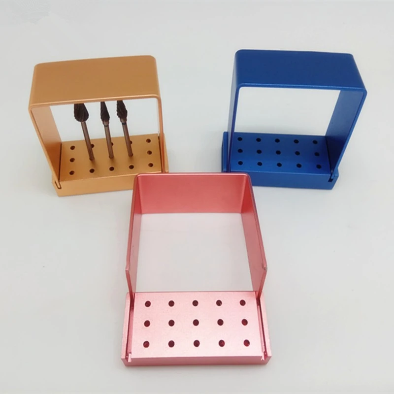 Gold/Pink/Blue 15holes Aluminium Dental Burs Holder Odontologia Bur Block Holder Autoclavable Disinfection Box Dental Tools