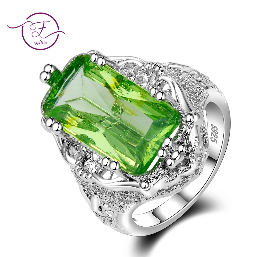 Rings for Women Green Topaz Ring 10x20MM Big Gemstone Beryl Romantic Gift Engagement Fine Jewelry Wholesale