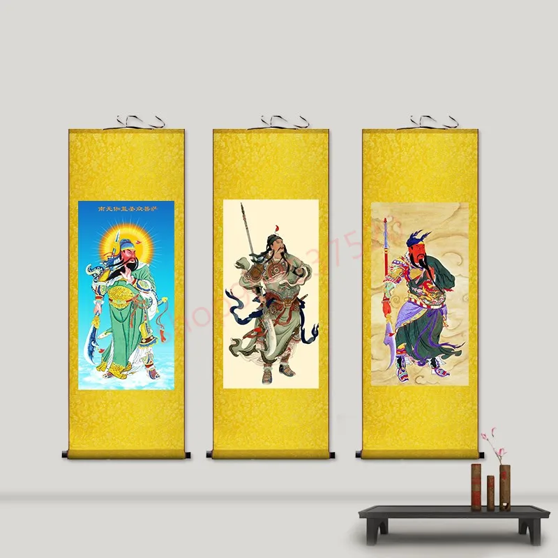 (customized) Buddhist dharma protector Guan Gong's portrait, Buddha statue of Jialan Bodhisattva, silk scroll painting