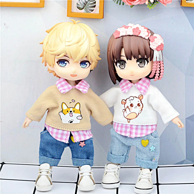 New cute cartoon pattern clothes  long sleeve T-shirt suitable for ob11, obitsu 11, Molly, 1/12 bjd doll clothes accessory dolls