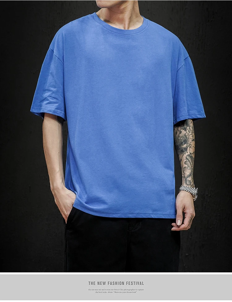 Neue Sommer männer T Shirt Fashion Solid T Shirt Herren Übergroßen Hip Hop Kurzarm Casual Baumwolle Herren Streetwear Top tees – Detail 10