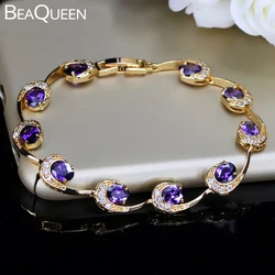 BeaQueen Indian Gold Color Tennis Bracelet Oval Purple Cubic Zirconia Crystal Setting Women Fashion Jewelry for Gift B128