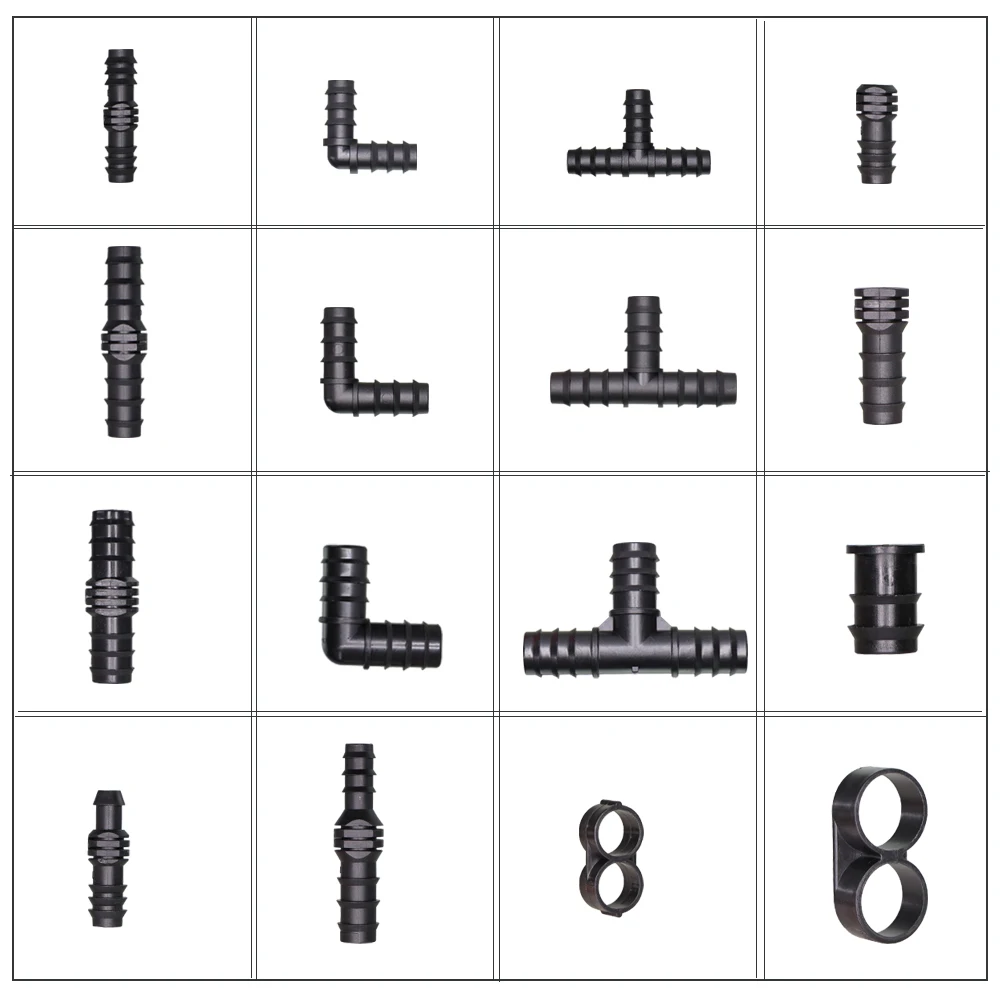 16/20/25mm Garden Irrigation Pipe Connector with Barb Elbow Straight Through Tee End Plug Closing Joint Greenhouse Farm Supplies