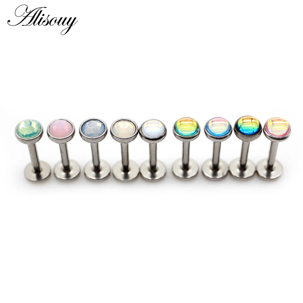 Alisouy 1pc Opal Labret Tragus Cartilage Earring 16G Punk CZ Zircon Round Tragus Lip Ring Monroe Ear Cartilage Earring Piercing