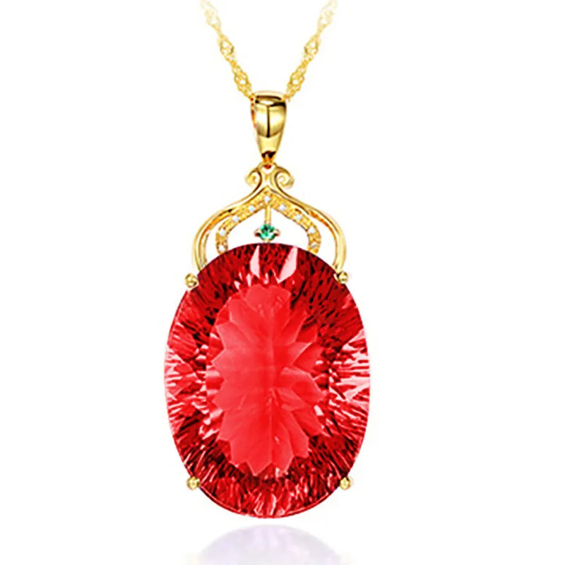 Big 6 Carats Red Crystal Ruby Gemstones Diamonds Pendants Necklaces for Women 24k Gold Filled Jewelry Chain Bijoux Gifts Femme