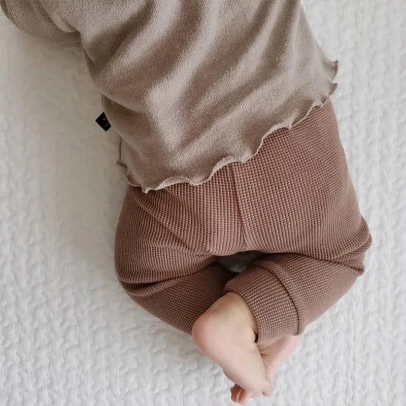 Autumn New Baby Girl Trousers Waffle Bear Embroidery Pants Newborn Baby Boys Clothes Cute Harem Pants