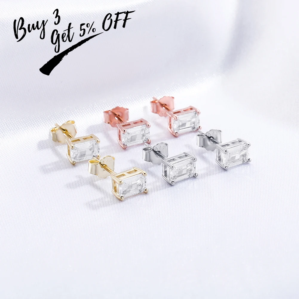 TOPGRILLZ New Classic 2-4mm Baguette Stud Earrings Iced Out Bling Cubic Zirconia Womens Earrings hypoallergenic Wedding Jewelry