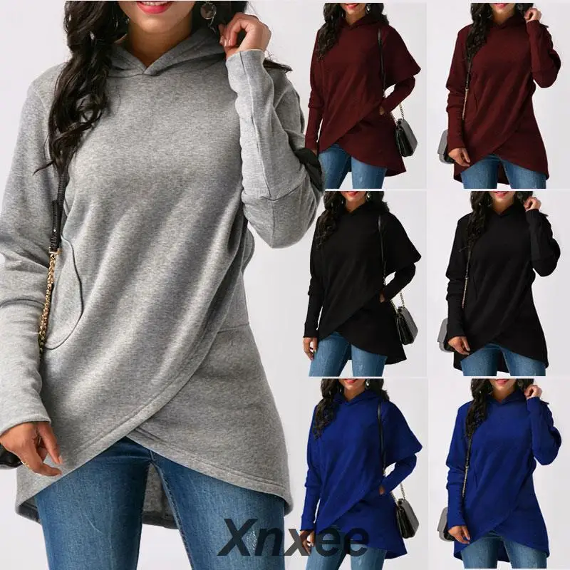 

Women Long Sleeve Hoodie Sweatshirt Ladies Sweater Hooded Jumper Solid Pullover Tops Spring and Fall Fashionable Style Xnxee