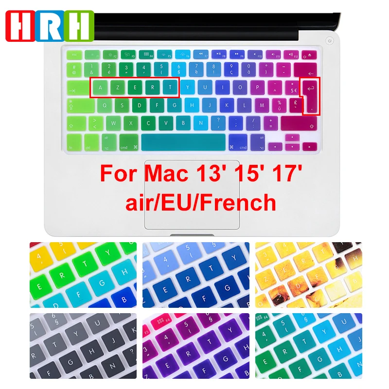 

HRH ЕС/Великобритания водонепроницаемый Радужный французский AZERTY язык силиконовый чехол для клавиатуры защитная пленка для Macbook Air Pro Retina 13 "15...