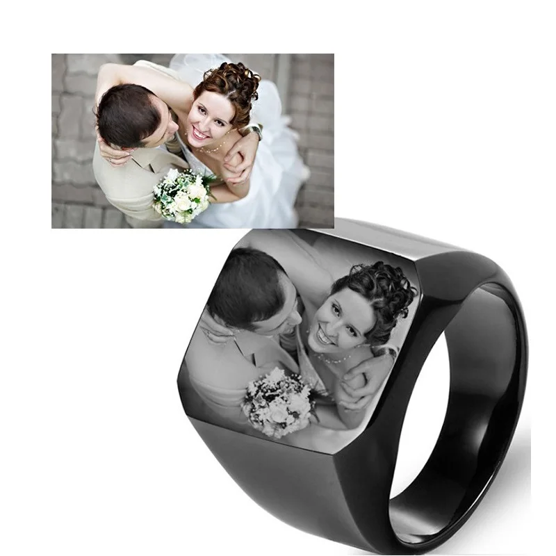 

Personalized Picture Name Rings Custom Photo Ring for Men Stainless Steel Customized Engrave Name Ring Couple Wedding’s Rings