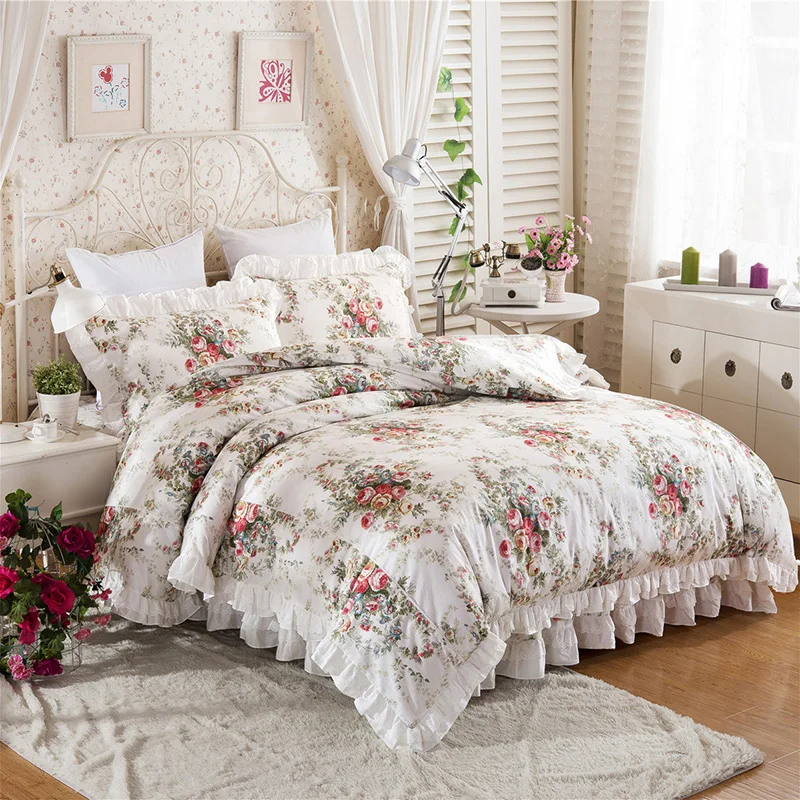 

High Quality Princess Bedding Korean 100% Cotton Flowers Print Duvet Cover Double Quilt/Comforter Cover 200x230 NO Pillowcases