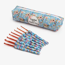 Blue Color Crochet Hooks Kit Aluminum Crochet Needles With Bag Ergonomic Knitting Croche Set  White  Bags with Flower 2.5-6.0MM