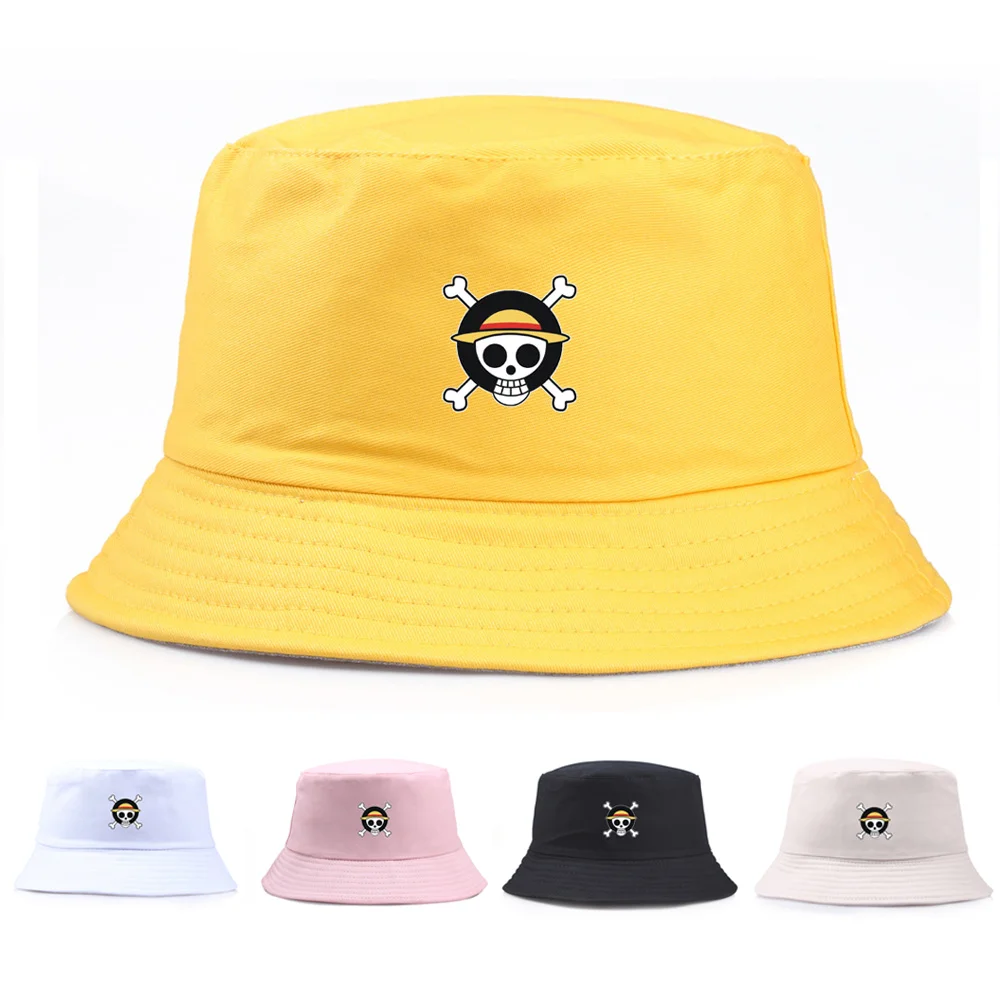 Anime One Piece Print Bucket Hats Unisex Fashion Women Men Breathable Casual Hip Hop Fisherman Hat Foldable Outdoor Sun Cap