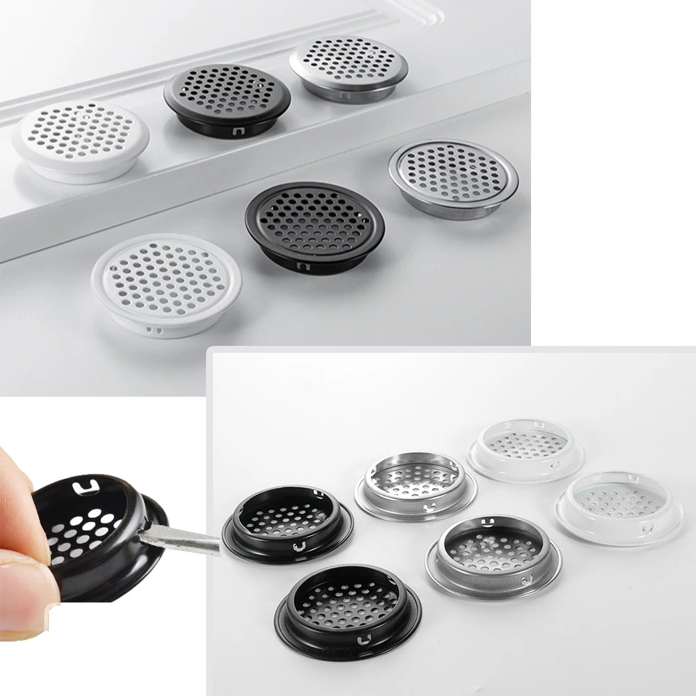 10PCS Round Air Vent Cover Wardrobe Cabinet Mesh Small Hole Protector Black White Silver Louver Ventilation Stainless Decorator