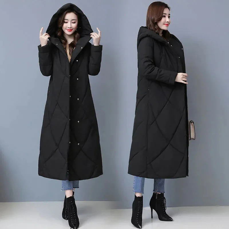 Nice Pop Winter Women Jacket Hooded Long Coat Cotton Padded Jackets Female Coat Middle-aged lady Down Cotton Warm Jacket Parka