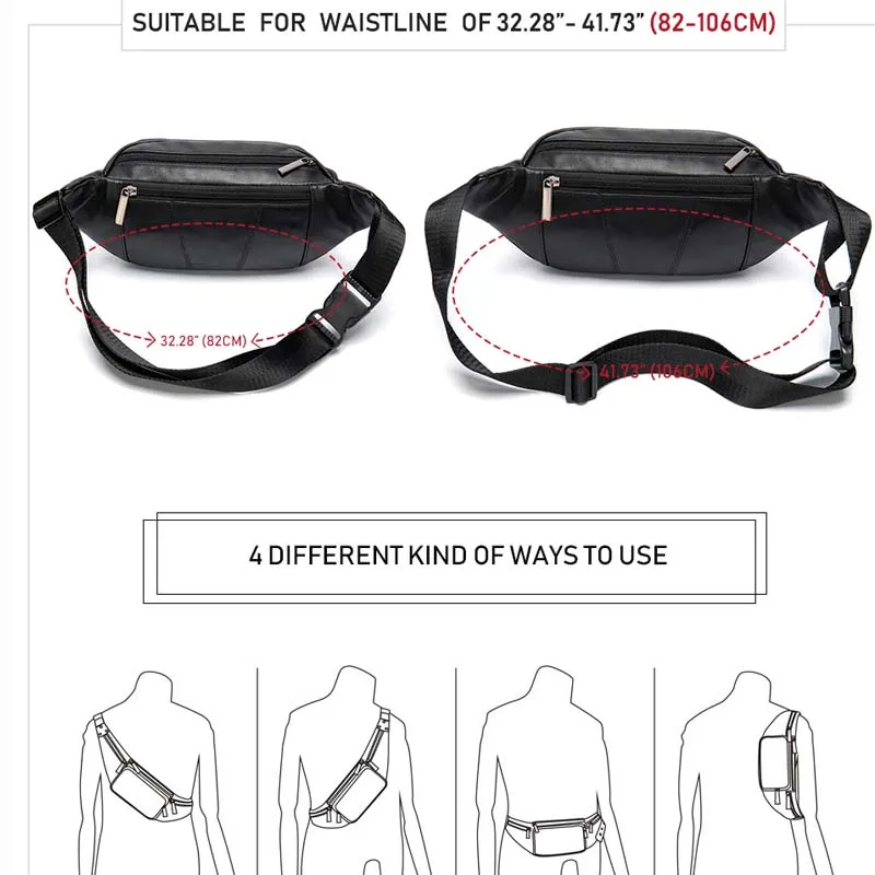 WESTAL-Sacos de Cintura de Couro de Ovelha Genuíno Masculino Fanny Pack, Pequeno Saco Preto Hip Bum, Saco para Cinto, 8917