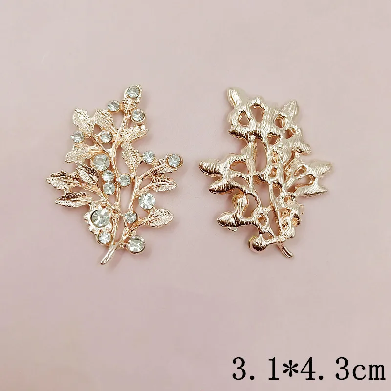 5 Pcs/Lot Rhinestone Gold Leaf Pendant Buttons Wedding Buckle Buttons For Cothing Hairpin-Decoration Sewing Supplies Accessories