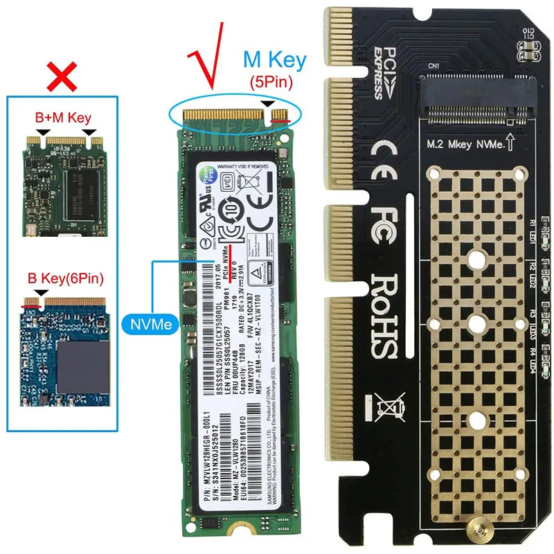 NVMe M2 Adapter M.2 M Key 2230 2242 2260 2280 SSD to PCI-e 3.0 Converter Card Support PCIE X4 X8 X16