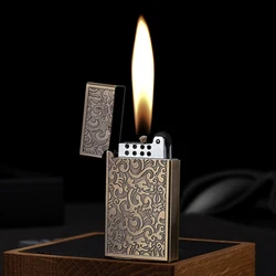 New Windproof Metal Kerosene Lighter Creative Embossed Pattern Retro Flint Grinding Wheel Petrol Cigarette Lighters Gift For Men