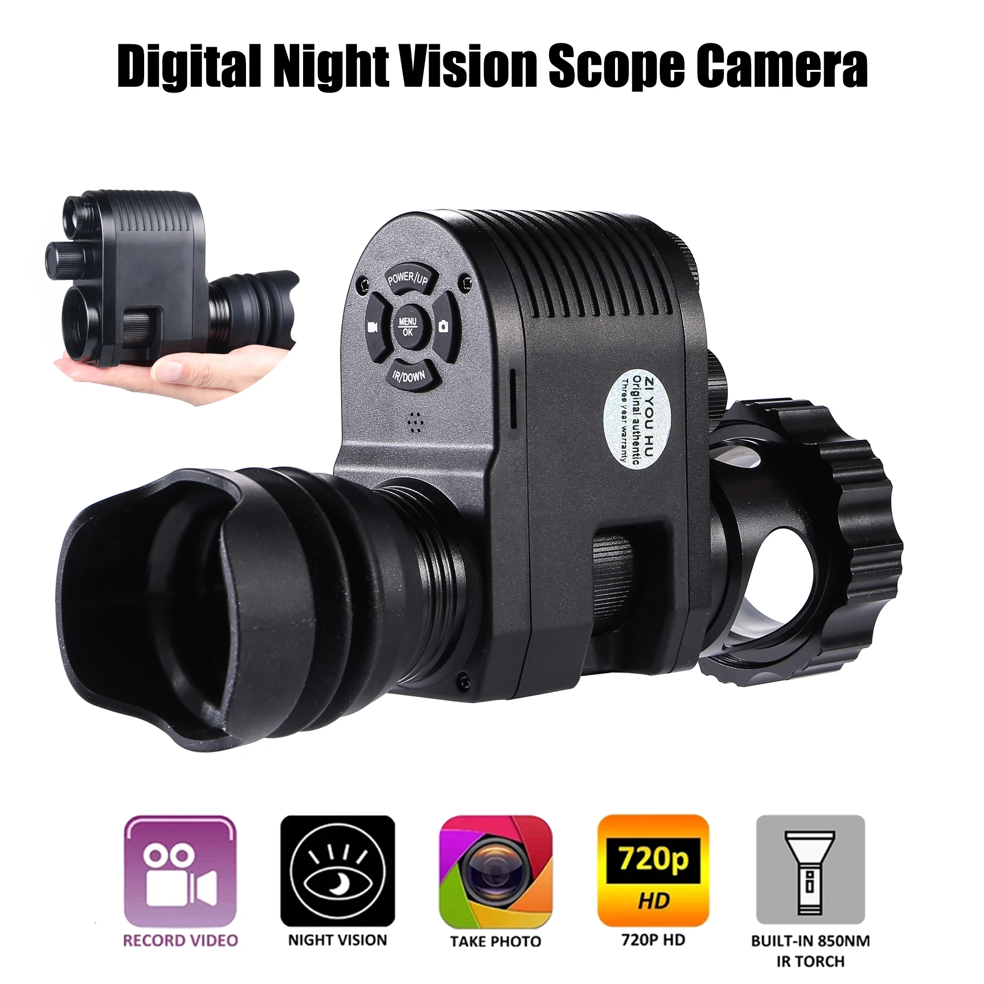 720P Digital Night Vision Infrared Sight Scope Monocular Mount Camera for Hunting 300m Range Super Anti-Shock Sighting Telescope