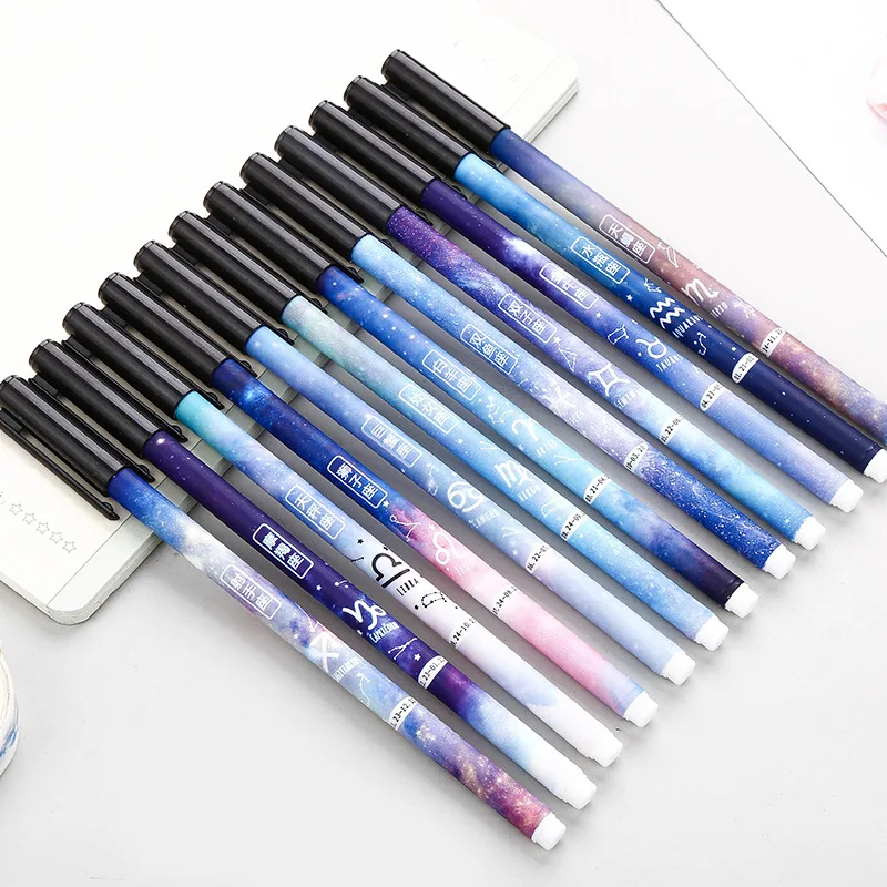 24PCs Neutral Pens Creative Constellation Pen Twelve Star Base Black Gel Pen Student School Office Supplies Stationery Wholesale