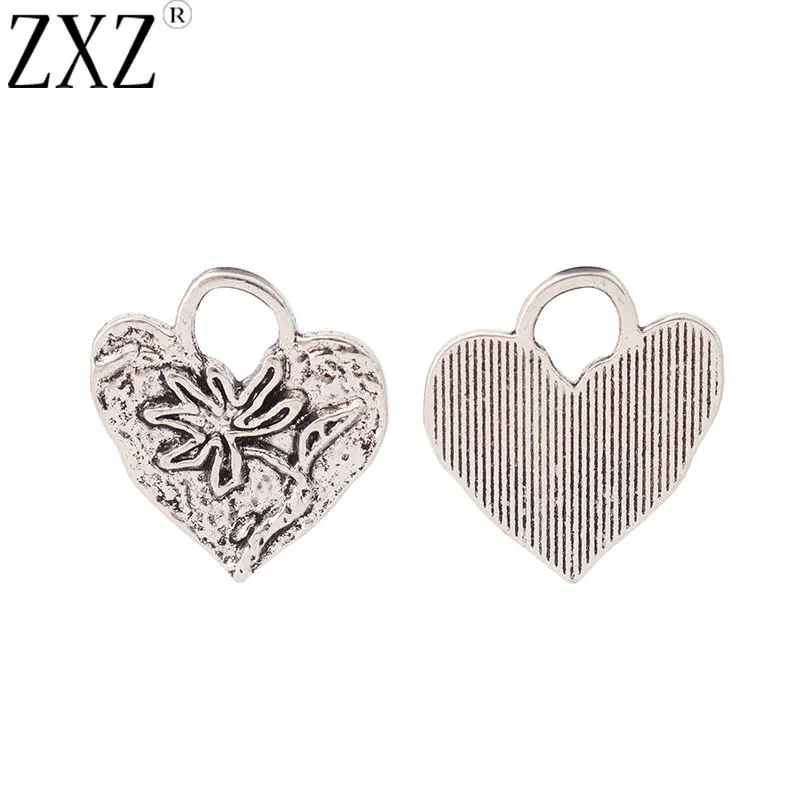 ZXZ 20pcs Tibetan Silver Hammered Heart Flower Charms for Bracelet Necklace Jewelry Making Findings 20x19mm