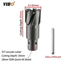 12-65mm×35mm Diameter For Steel Reaming Magnetic Drill Bit TCT Annular Cutter Metal Core Drill Bit With FEIN Quick-IN Shank