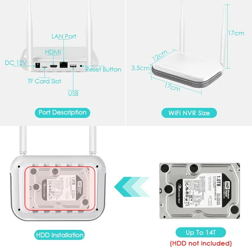 Imagen 2 del producto Grabador de vídeo en red WiFi NVR 8CH/4CH 6MP H.265 Onvif para sistema de seguridad inalámbrico compatible con detección facial HDD de 2,5 pulgadas iCSee