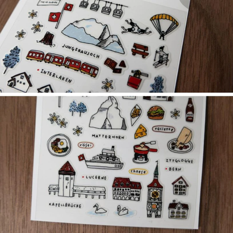 Suatelier Journal Stickers Walk in Swiss Snow-Capped Mountains DIY Scrapbooking Material Craft Supplies Hobbies Stationery