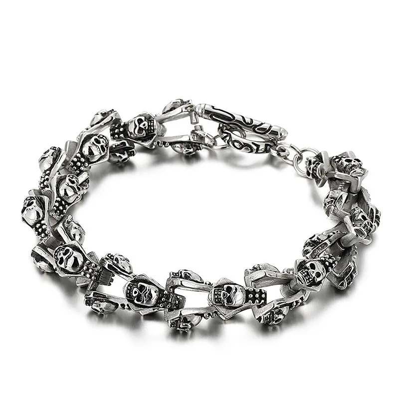 European and American fashion personality smearing stainless steel jewelry punk men's skull casting titanium steel bracelet