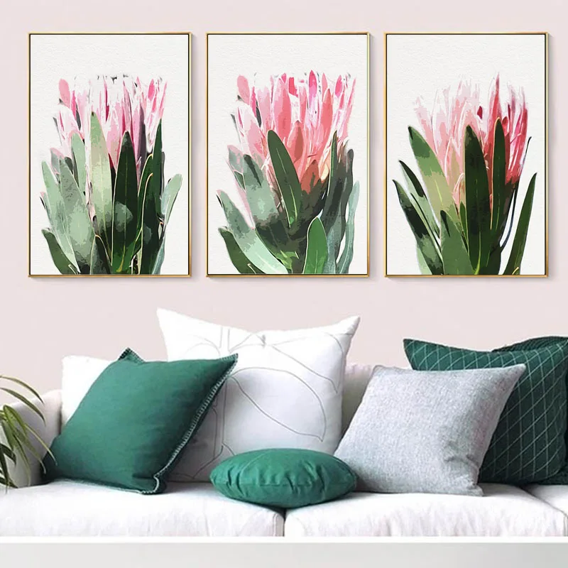 Watercolor King Protea Canvas Painting Blush Pink Wall Art Australian Native Flower Posters and Prints Pictures for Living Room