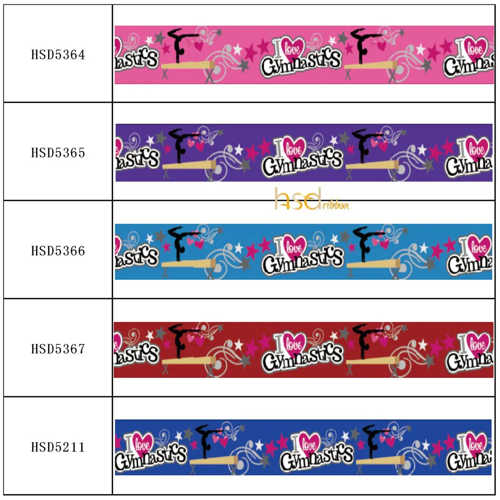 HSDRibbon custom Gymnastics pattern 16MM 22MM 38MM 50MM 75mm Heat transfer printed Grosgrain Ribbon 50Yards/Roll