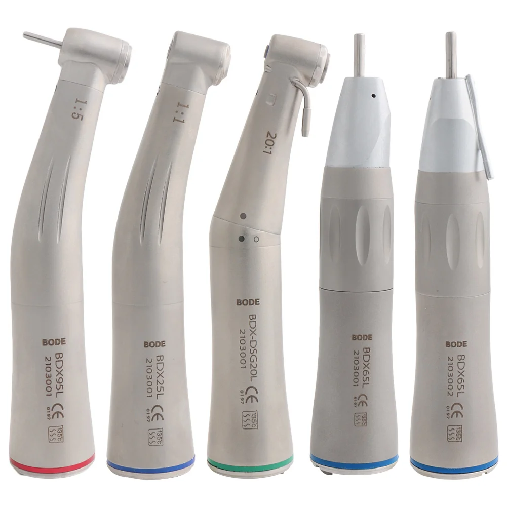 BODE Dental Fibre Optic Straight Nose Contra Angle Low Speed Handpiece 1:5 BDX95L 1:1 BDX25L 20:1 BDX-DSG20L Turbine