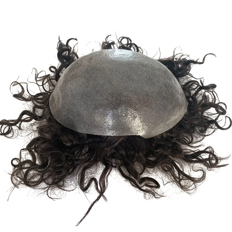 PU Base Curl 100% Human Hair Always Wave Curly Texture Thin Skin Toupee