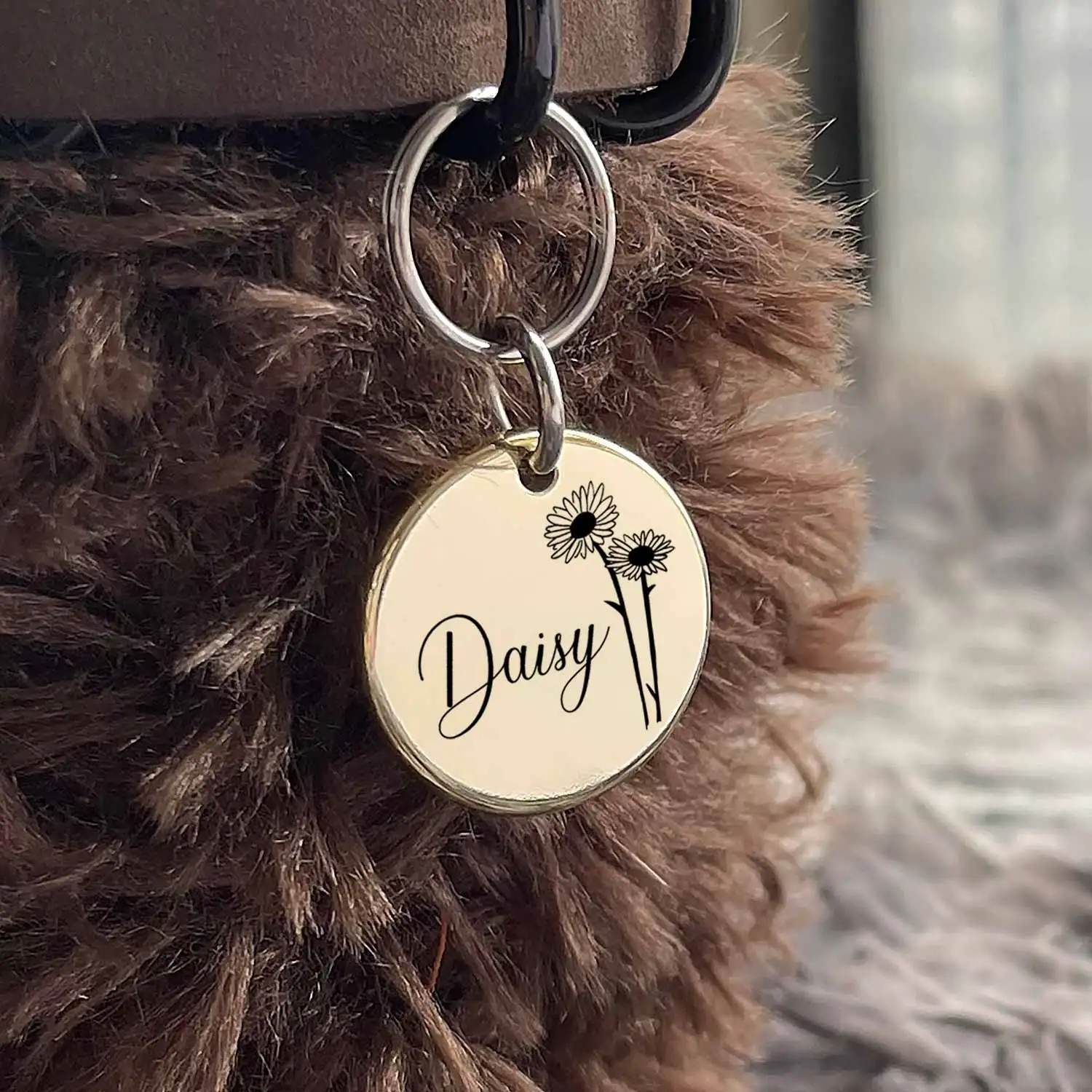 004 Cat Dog ID Tag Personalized Birth Flower for Engraved Pets Collar Stainless Steel and Copper Nameplate