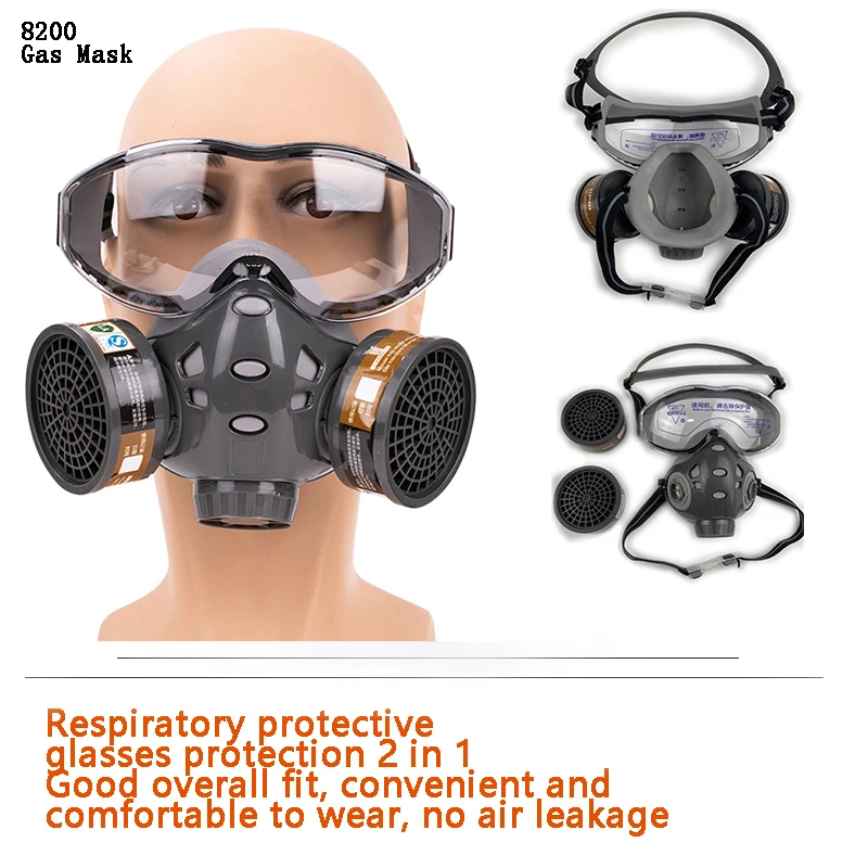 Gas Mask With Safety Glasse Spray Paint Chemical Pesticide Decoration Anti-Dust With Filter Respirator Full Face Masks