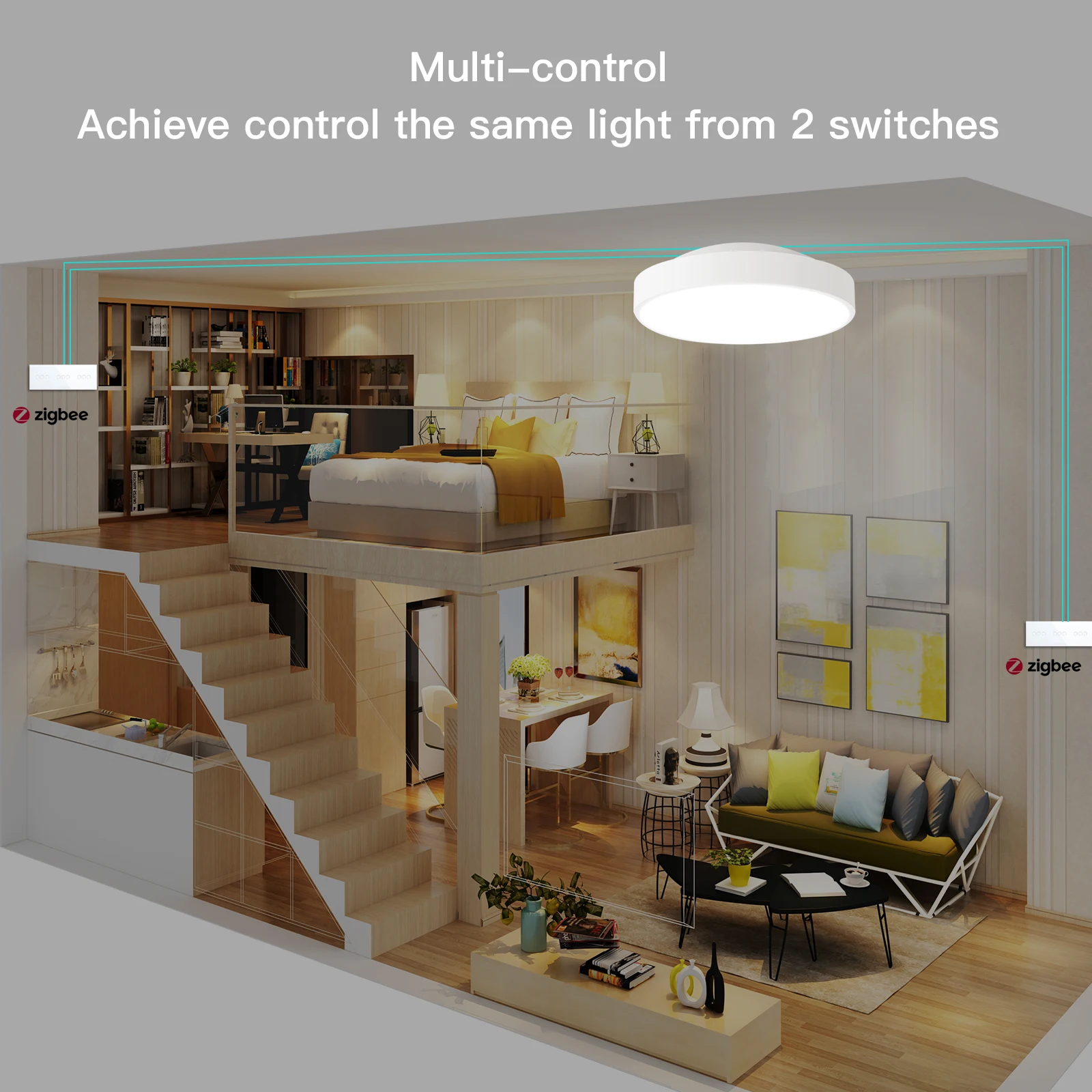 Bseed New Zigbee Smart EU Single Live 1/2/3 Gang 228mm Touch Light Switch Glass Panel Smart Switches Alexa Smart Life Compatible