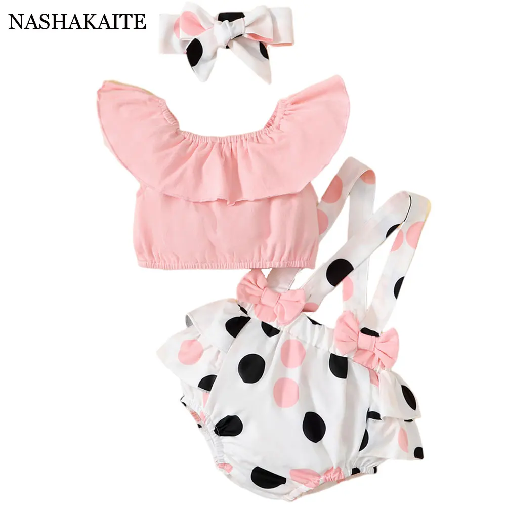 

Summer Pink Baby Girl Clothes Cotton Infant Jumpsuit Ruffles Sleeveless Newborn Baby Romper Polka Dot Baby Girl Outfits Set