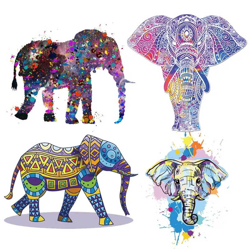 

Colorful Applique Elephant Animal Heat Transfer Thermo Stickers On Clothes DIY Apparel T-Shirt Accessories Cartoon Art Patch DIY