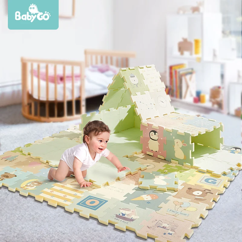 Babygo-Baby Puzzle Play Mat, Espuma XPE, Impermeável, Espessado, Almofada de Crawling para Crianças, Sala de Estar, 82x82x2cm, 9Pcs