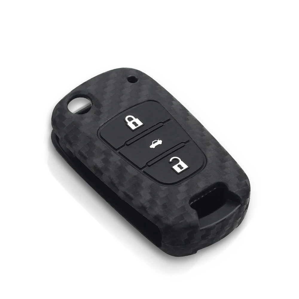 KEYYOU Carbon Fiber Silicone Car Key Case Flip For Hyundai I30 IX35 For Kia K2 K5 Fob 3 Buttons Car Keys Blank Protector Cover