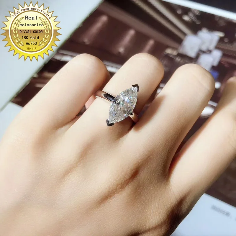 

18K goldr ring 2ct D VVS moissanite ring Engagement&Wedding Jewellery with certificate 0071