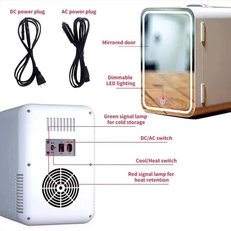 8L Beauty Makeup lodówka Mini lodówka lustro z wyświetlaczem lampy pielęgnacja skóry inteligentna konserwacja chłodnica zamrażarka cieplej BX06