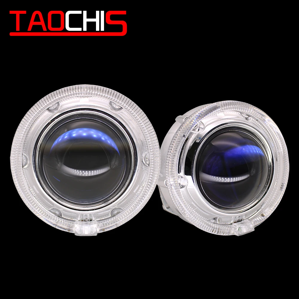 TAOCHIS YT104 3.0 Inches Bi Xenon Projector Lens Shroud LED DRL Car Headlights Angel Eyes White Red Blue Yellow Color