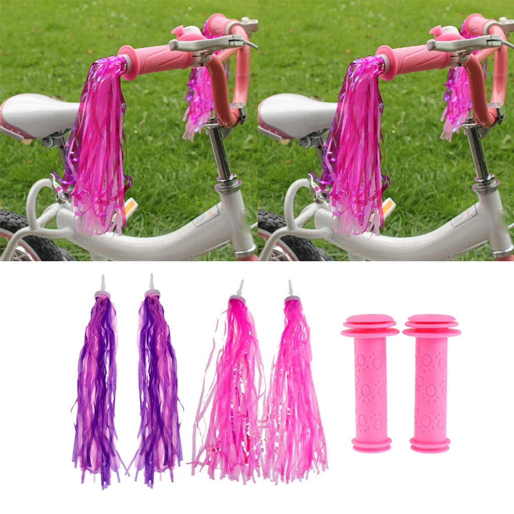 1 Pair Bike Handlebar Grips + 2 Pairs Bicycle Handle Bar Streamers for Road Mountain Boys and Girls Kids Bikes Scooter Cycling