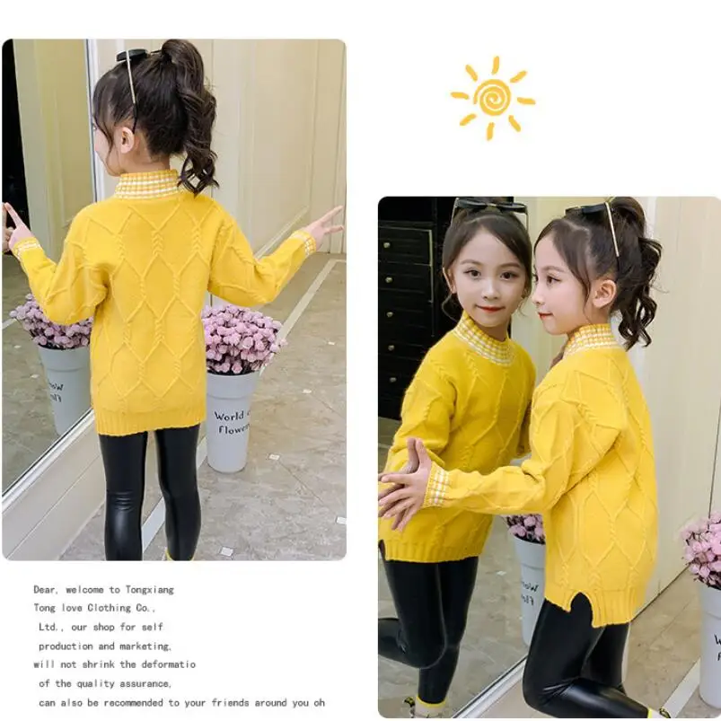 Baby girls spring winter knitted sweaters 3-13T kids O-neck fashionable girls clothes teenage pullovers child bottoming shirt to