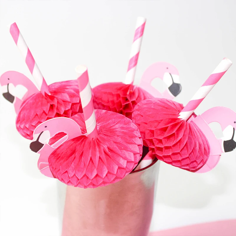 Pailles à boire flamant rose 3D, en papier, jungle, pour fête d\'été, piscine, décoration de mariage, pour adulte, rose, bleu, 10/20 pièces