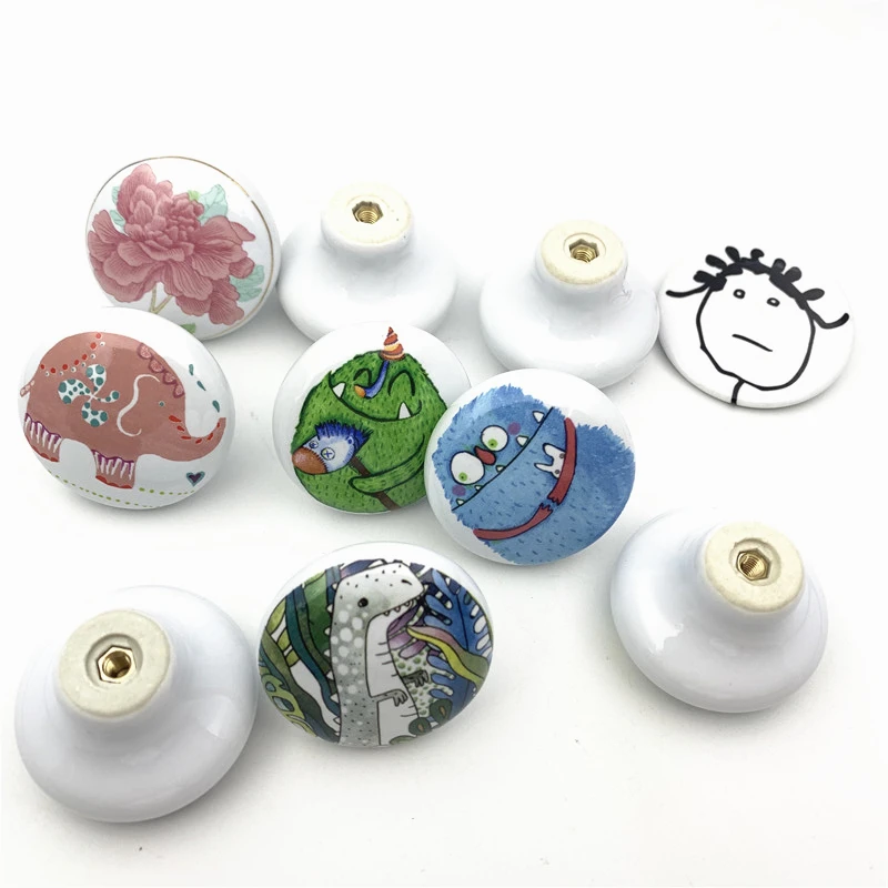 LCH Instagram Style Ceramic White Monster Carton Cactus ceramic knob Cabinet Handle Door Pull used for kids Children Room