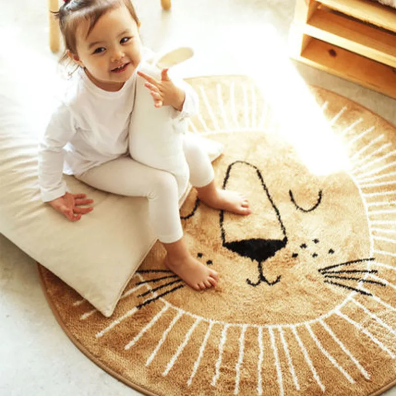 INS Nordic New Cartoons Mat For Children Baby Play Mat Round Carpet Lion Playmat Baby Photography Props Living Room Carpet